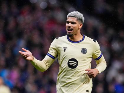 Barcelona’s Ronald Araujo reacts during the Copa del Rey semi-final first leg football match against Atletico Madrid in Madrid, Spain, Thursday, February 12.