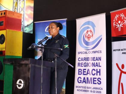 Senior Superintendent of Police and National Director of Law Enforcement Torch Run, Stephanie Lindsay, addresses the Special Olympics Caribbean Beach Games Launch at the S Hotel in Montego Bay, St James, on August 4.