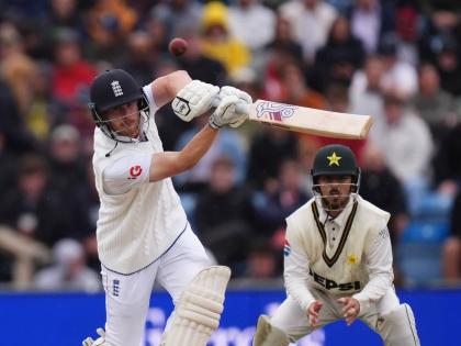  England’s Jordan Cox bats on day two of the first Test match between England and Pakistan in Leeds, England yesterday. 