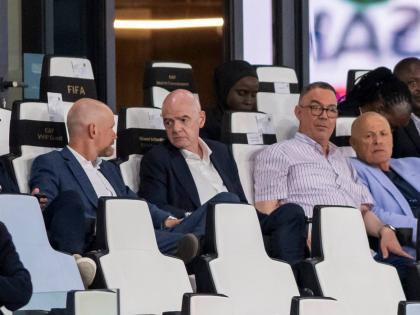 AP 
FIFA president Gianni Infantino and president of Moroccan Royal Football Federation Fouzi Lekjaa attend a Women’s AFCON 2026 football match between Malawi and Zambia, in Rabat, Morocco, on Wednesday, August 5.