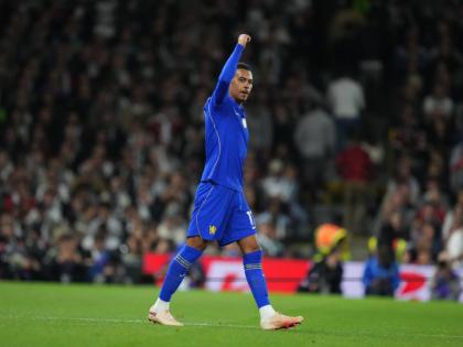 Chelsea’s Morgan Rogers celebrates after scoring during the English Premier League match between Fulham and Chelsea in London yesterday.