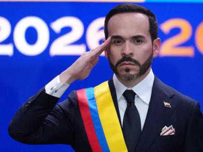 Colombia’s President Abelardo de la Espriella salutes after taking the oath of office in Cali, Colombia, August 7, 2026