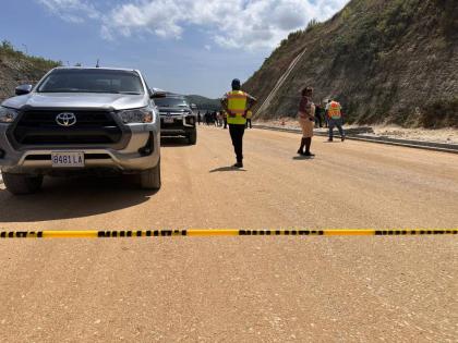 Scene of an accident on the Montego Bay Bypass project near Granville, St James, where engineer Clifton James was crushed to death by a truck on Thursday morning. – Ashley Anguin photo 