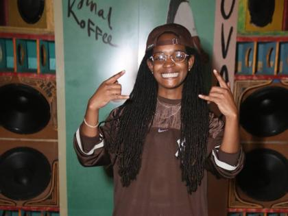 Koffee poses for the camera at the ‘Ova Suh’ pop-up and launch at Wickie Wackie Beach in Bull Bay.