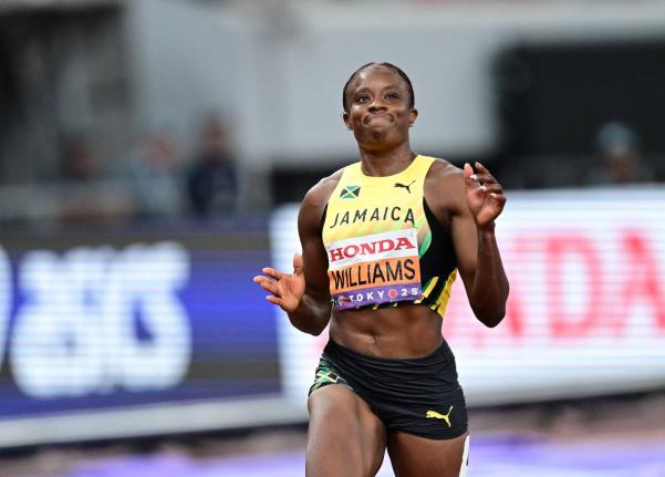 A dejected Danielle Williams of Jamaica moments after competing in the women’s 100m hurdles finals. Williams placed 7th.