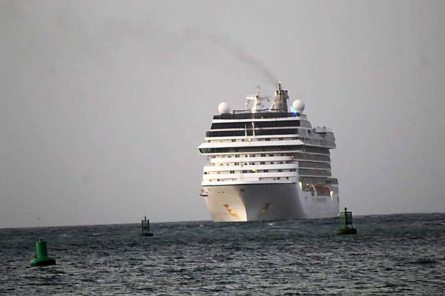 Norwegian Cruise Line vessel docked in Falmouth.