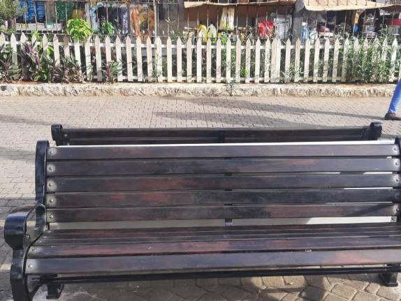 Refurbished benches in Water Square in Falmouth.