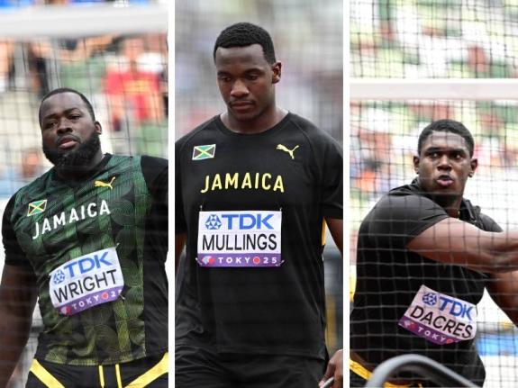 From left: Chad Wright, Ralford Mullings, and Fedrick Dacres competing at the World Athletics Championships in Tokyo.