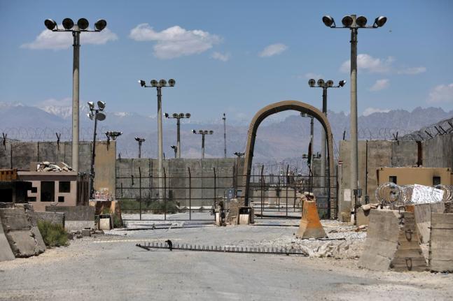 In this 2021 photo, a gate is seen at the Bagram Air Base in Afghanistan.