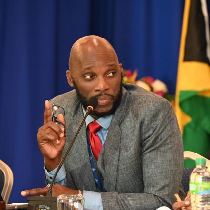 Jamaica Teachers' Association President Mark Malabver makes a point during the final day of the JTA's 61st annual conference at the Princess Grand Hotel in Green Island, Hanover on August 20, 2025.