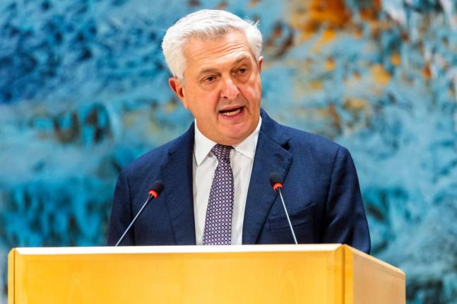 Filippo Grandi, UN High Commissioner for Refugees (UNHCR), delivers a speech during the UNHCR's 76th annual Executive Committee meeting at the European headquarters of the United Nations in Geneva, Switzerland, Monday, October 6, 2025. (Salvatore Di Nolfi/