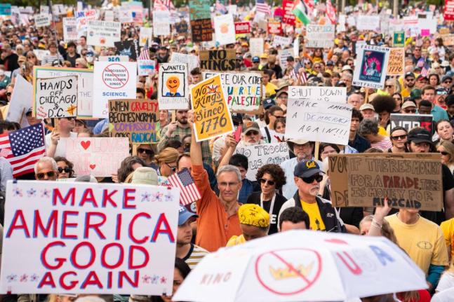 Crowds gather to listen to Senator Bernie Sanders, during a No Kings protest, Saturday, October 18, 2025, in Washington DC. 