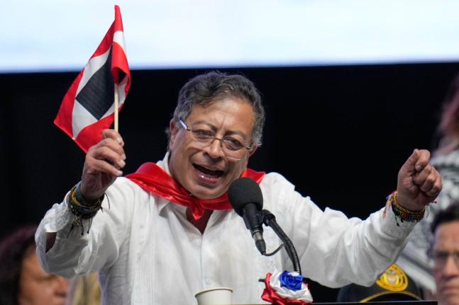 Colombian President Gustavo Petro addresses supporters during a rally in Ibague, Colombia, Friday, October 3, 2025. (AP Photo/ Fernando Vergara)