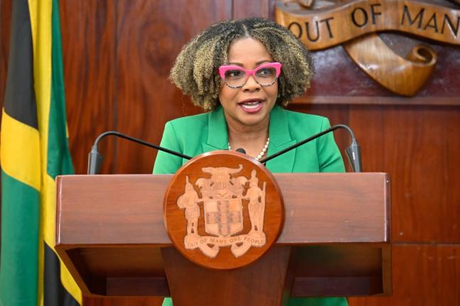Minister of Education, Skills, Youth, and Information, Senator Dr Dana Morris Dixon, addressing a press briefing at Jamaica House on November 13, 2025. 