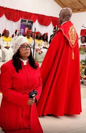Bishop Lois Manradgh during her ordination as assistant bishop of the Jamaica Free Baptist Churches.