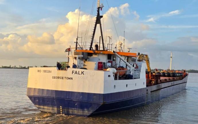 The MV Falk vessel loaded with hurricane relief supplies from Guyana for Jamaica.