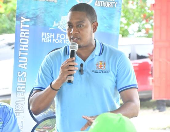 Minister of Agriculture, Fisheries and Mining, Floyd Green, speaking at the official opening of two solar-powered cold storage containers in Flagaman, St Elizabeth on December 5, 2025.