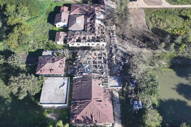 In this aerial photo provided by Wai Hun Aung, damaged buildings are seen at the hospital that was allegedly hit by a military air strike in Mrauk-U township in Rakhine state, Myanmar on December 11, 2025. 