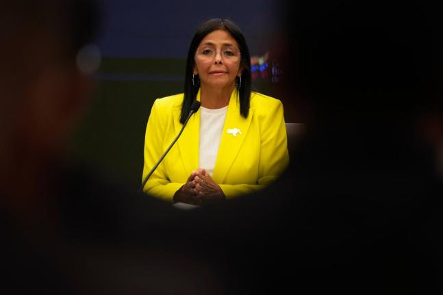 
Venezuelan Vice President and Oil Minister Delcy Rodriguez gives a press conference at the Miraflores presidential palace in Caracas, Venezuela, last March.
