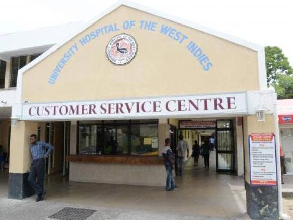 This file photo shows the entrance to the University Hospital of the West Indies.