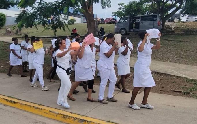 Protesting nurses at the Cornwall Regional Hospital in Montego Bay, St James. 