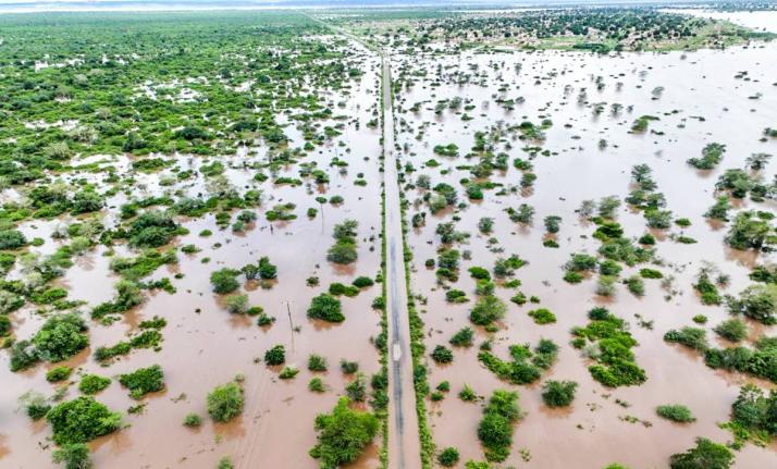 Flood waters cover the Chibuto-Chaimite road in Gaza province, Mozambique on January 17, 2026. 