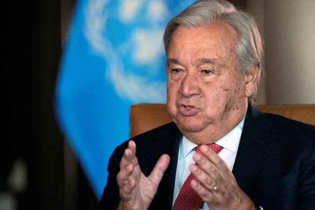 United Nations Secretary-General Antonio Guterres speaks during an interview at the United Nations headquarters, on September 9, 2024. (AP Photo/Pamela Smith, File)