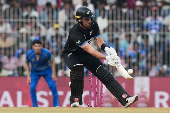 New Zealand’s Fin Allen plays a ramp shot during the T20 World Cup cricket match against United Arab Emirates in Chennai, India, yesterday.