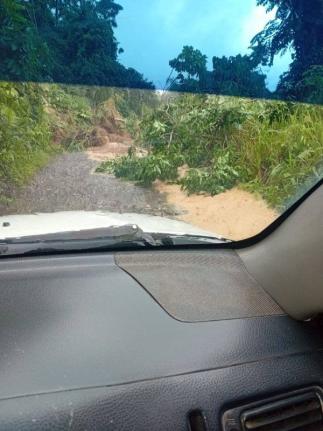 
Floodwaters cover a section of the roadway leading to Baxter’s Mountain Primary School in St Mary after heavy rains caused a nearby fording to overflow on on February 25, 2026,