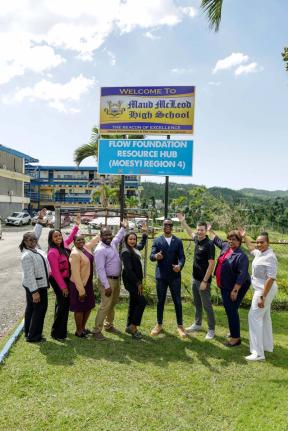 Pictured from left at the unveiling are; Dr. Susan Simms, education officer in the Ministry of Education (MOE), Tajnah Rowe, safety and security officer, MOE, Beverley Feare, principal of Maud McLeod High School, Dale Bedasse, education officer, MOE, Dr. S