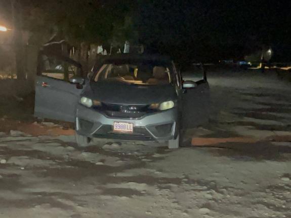 The Honda Fit motor car in which the police say four men were travelling and engaged cops in a shoot-out in Comfort district, Osborne Store, Clarendon on March 6, 2026.