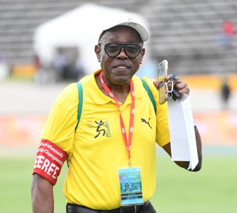Panel of Referees head, veteran track and field official, Ian Forbes at the National Stadium for the ISSA/GraceKennedy Boys and Girls' Athletics Championships yesterday. 
