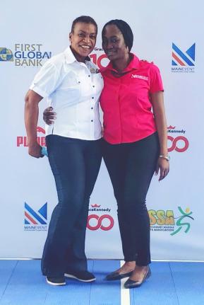 ISSA Vice-President and Principal of Wolmer’s Trust High School for Girls Colleen Montague (left) and Kimberly Smalling, senior account executive at Main Event.