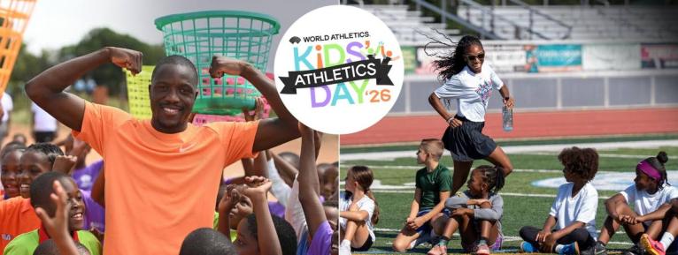 Letsile Tebogo (left) and Melissa Jefferson -Wooden interact with children. 