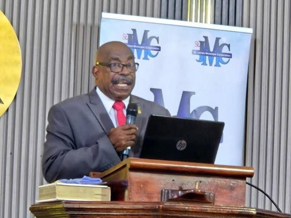 Senior Pastor Charles Brevitt delivers the sermon during the 64th Emancipation and Independence Thanksgiving Service at the Seventh-day Adventist Church in Norwood, St James, on Saturday.