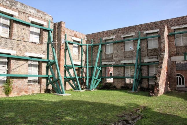 Façade of the remains of King’s House at Spanish Town Square.