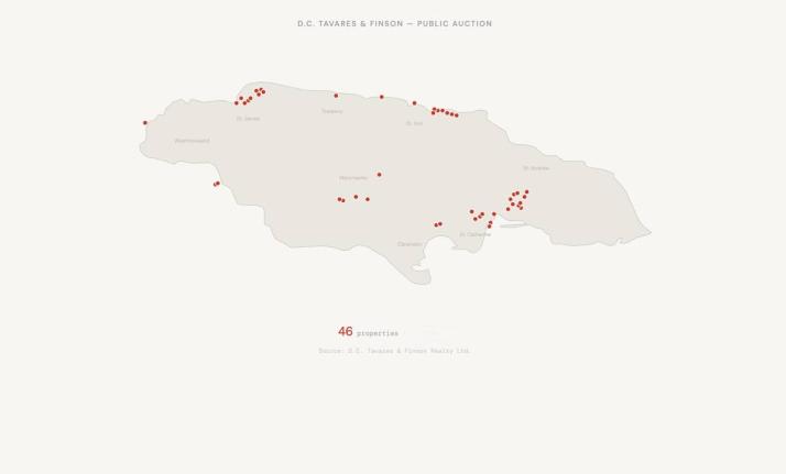 A map of properties slated for public auction in August.