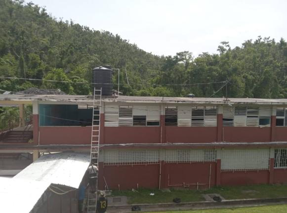 Restoration work on a section of the Maggotty High School in St Elizabeth, several months after it sustained structural damage during the passage of the Category 5 Hurricane Melissa on October 28, 2025.