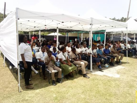  Students gathered at the awards ceremony held at Lynch Park in Buff Bay, West Portland yesterday. 
