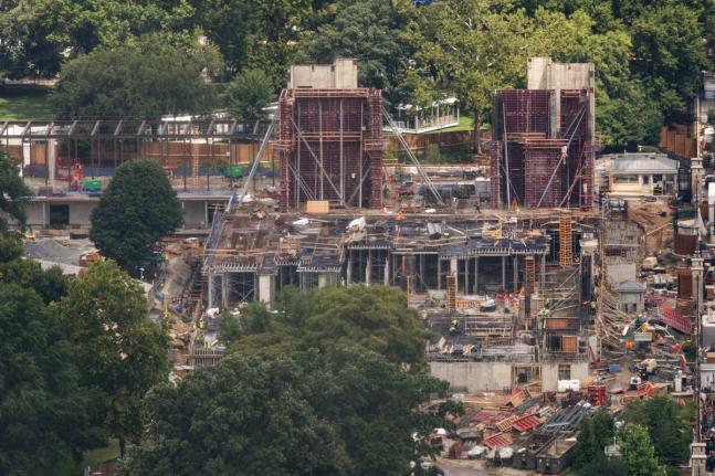 Construction work on the White House ballroom is photographed on Wednesday at the White House in Washington. 
