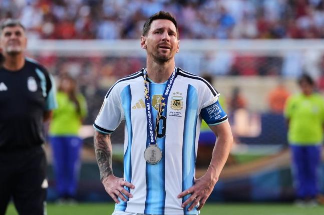 AP 
Argentina’s Lionel Messi (10) cries at the end of the World Cup final football match against Spain in East Rutherford, New Jersey, near New York, Sunday, July 19.