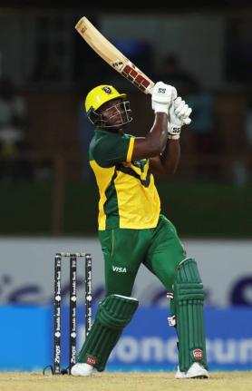 Jamaica Kingsmen captain, Rovman Powell on the go during a knock of 42 in the team’s first Caribbean Premier League game against the Antigua and Barbuda Falcons at the Arnos Vale Ground on Friday. 