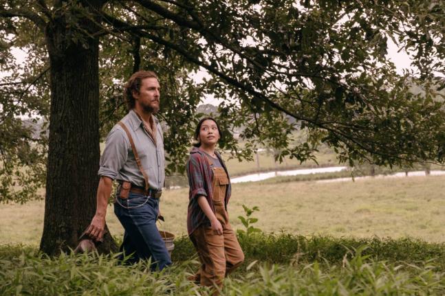 This image released by Black Bear shows Matthew McConaughey (left) and Angelina LookingGlass in a scene from ‘The Rivals of the Amziah King’. 