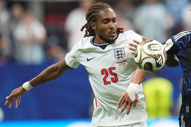 
England’s Djed Spence plays during the World Cup semi-final football match against Argentina in Atlanta on Wednesday, July 15.
