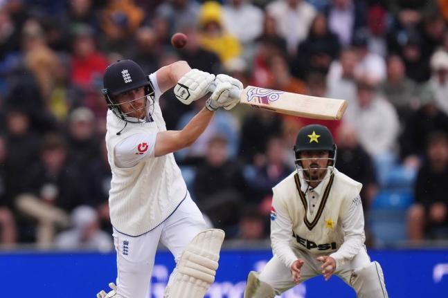  England’s Jordan Cox bats on day two of the first Test match between England and Pakistan in Leeds, England yesterday. 