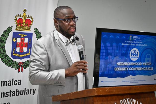 Commanding Officer, St Catherine North, Senior Superintendent of Police, Hopton Nicholson, delivering remarks during the St Catherine North Community Safety and Security Unit Neighbourhood Watch Security Conference on Saturday, August 15, at the DOME, Span