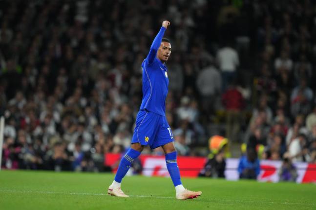 Chelsea’s Morgan Rogers celebrates after scoring during the English Premier League match between Fulham and Chelsea in London yesterday.