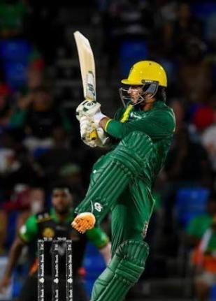 Saim Ayub pulls during his century against the St Kitts and Nevis Patriots.