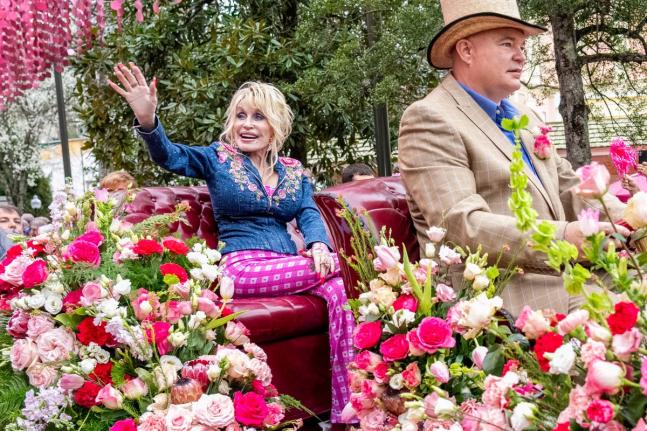 Dolly Parton appears at Dollywood’s Season Passholder and Media Day in Pigeon Forge, Tenn., March 8, 2024. 