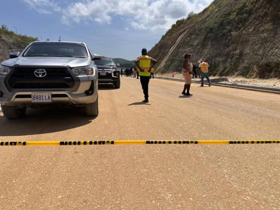 Scene of an accident on the Montego Bay Bypass project near Granville, St James, where engineer Clifton James was crushed to death by a truck on Thursday morning. – Ashley Anguin photo 